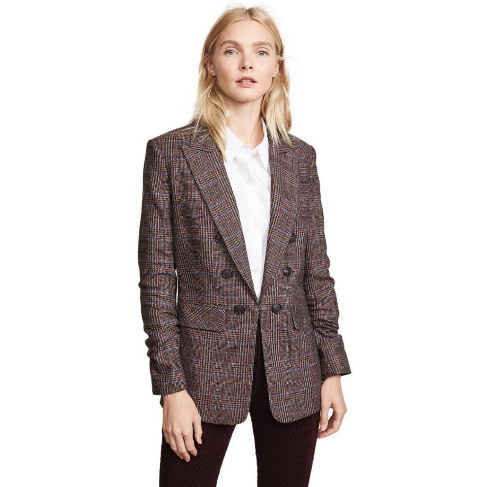Veronica Beard Brown Plaid Double-Breasted Blazer